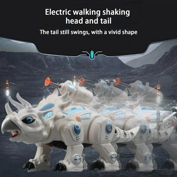 Electric Walking Dinosaur Toy with Spray and LED Light Features Interactive Triceratops for Kids Realistic Sound Effects Fun Educational Gift for Boys Girls