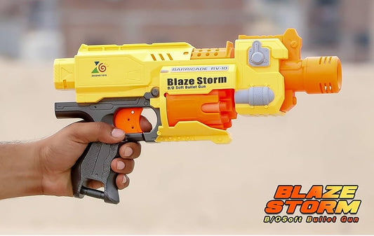 Electronic Battery Operated Blaze Storm Soft Bullet Gun 20 Soft Bullets and 10 Form Dart Magazine Drum Included