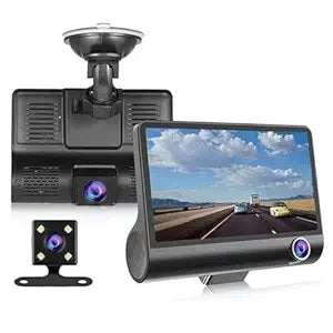 3 Channel Dash Cam 1080P, Front, Inside & Rear Camera with G-Sensor, Loop Recording, Parking Monitor - for Car Safety