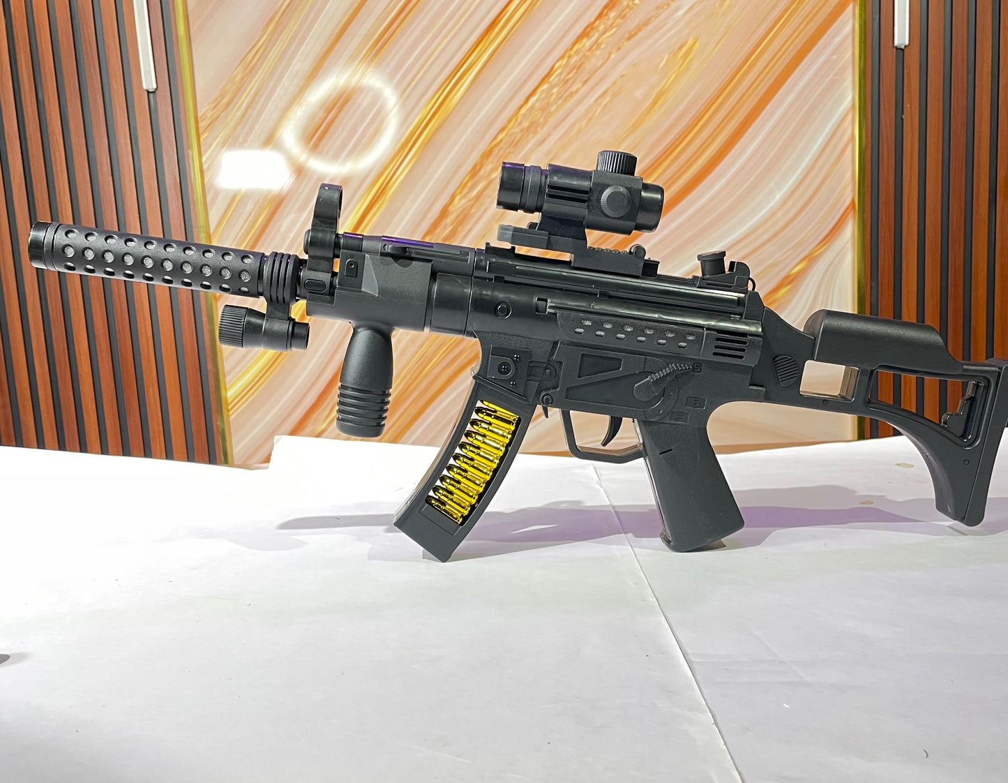 Toy Gun for kids great for Soldier Army Military . This durable plastic toy Gun emits combat sounds lights and vibration