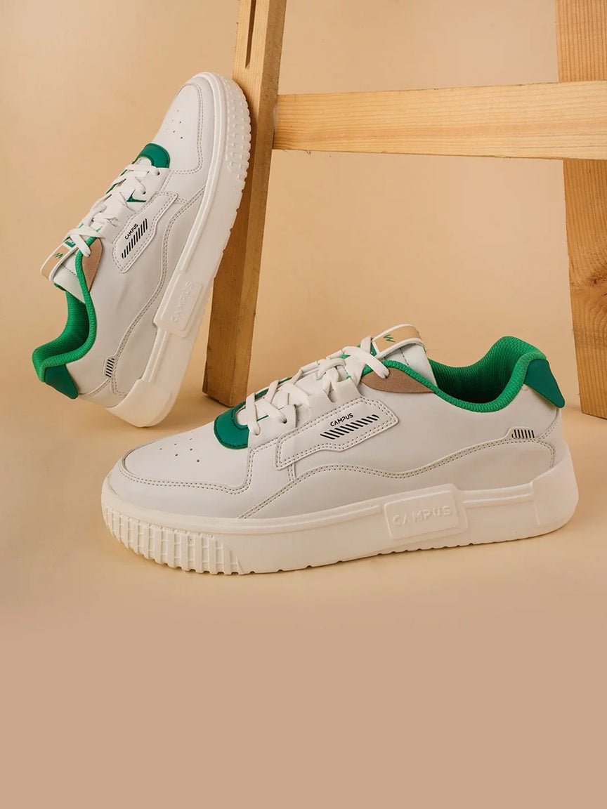 Men's Retro Court White & Green Sneakers | Classic Chunky Sole Casual Shoes for Daily Wear & Sports