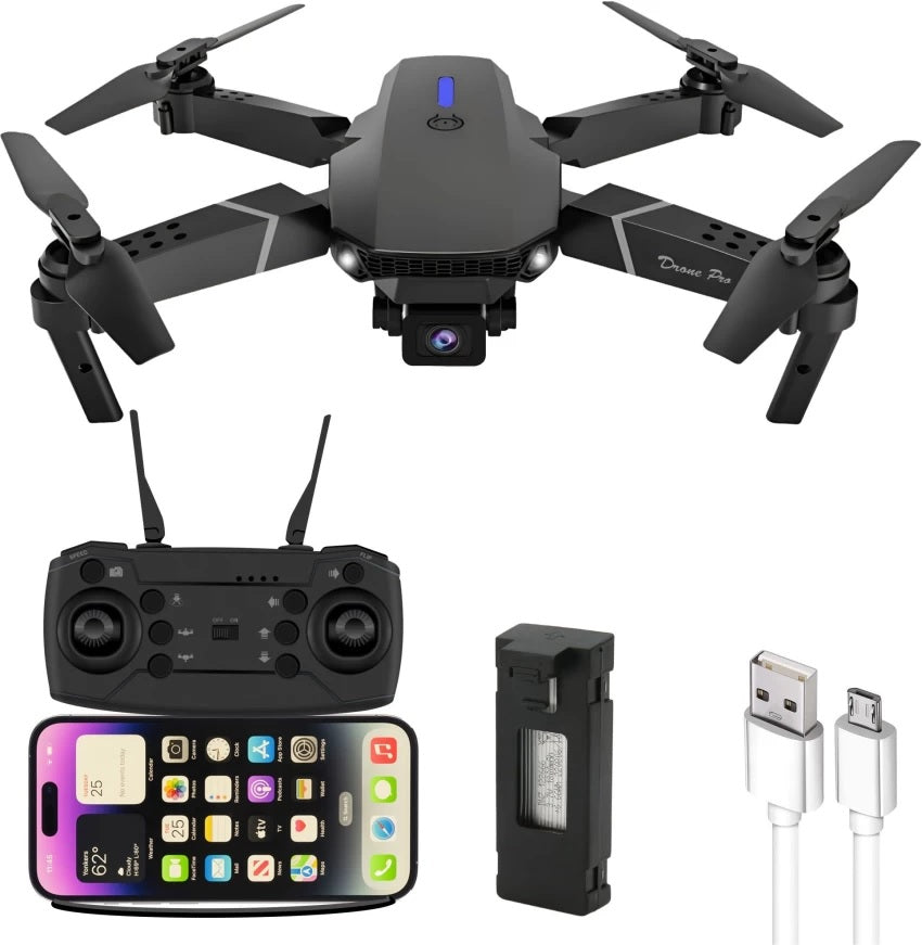 HD 4K Drone Camera Foldable E88 Pro Drone With Mini Camera Wifi Drone For Everyone HD Dual Camrra Drone (EXTRA BATTERY FREEE) (BLACK COLOR)