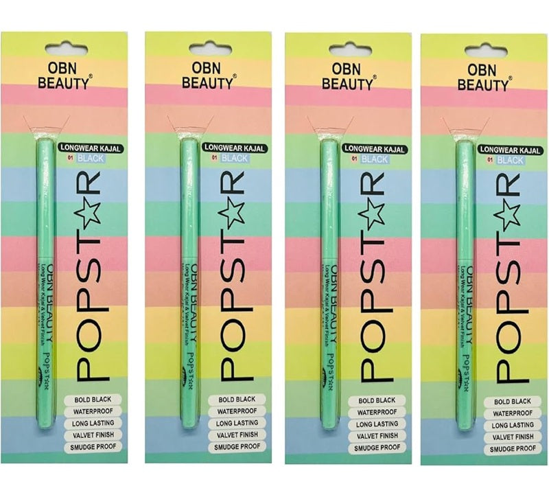 OBN Beauty Popstar Longwear Kajal –Bold Black. waterproof & smudge proof ( Pack of 4 )
