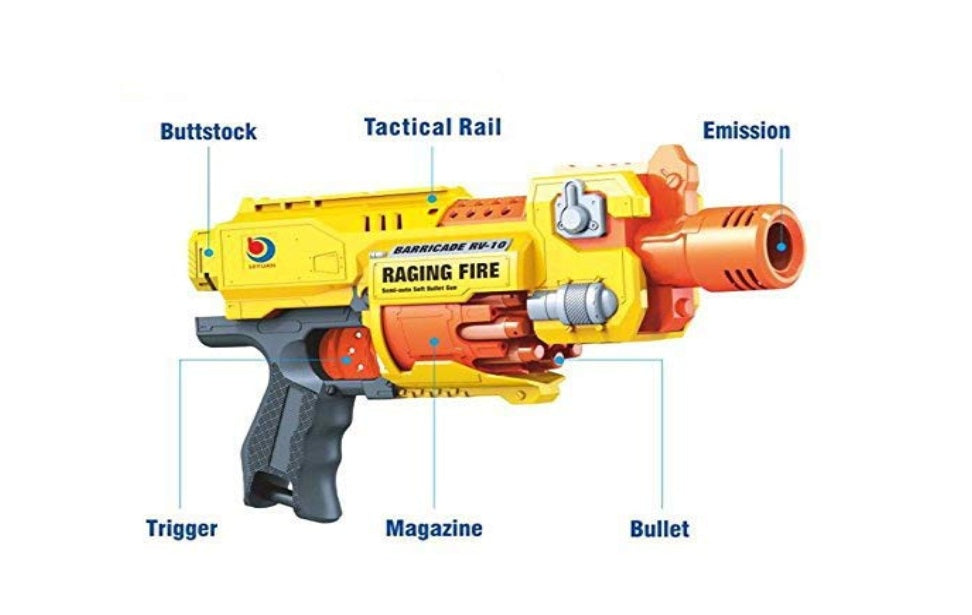 Electronic Battery Operated Blaze Storm Soft Bullet Gun 20 Soft Bullets and 10 Form Dart Magazine Drum Included