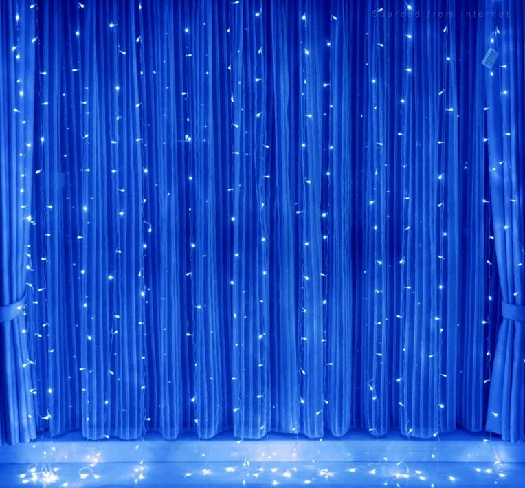 300 LED Fairy Curtain String Lights – USB Powered Remote-Controlled Backdrop, Warm Ambience for Diwali, Navratri, Christmas & New Year Décor (Blue)