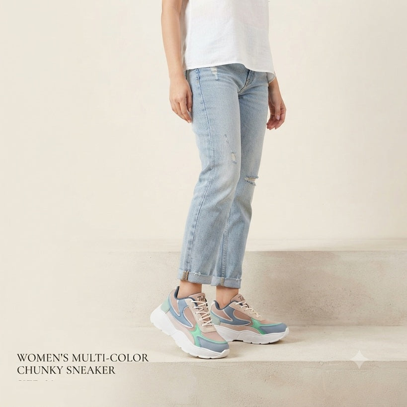 AuraStride Chic Pastel Women’s Chunky Sneakers — Multi-Tone Casual & Athletic Footwear