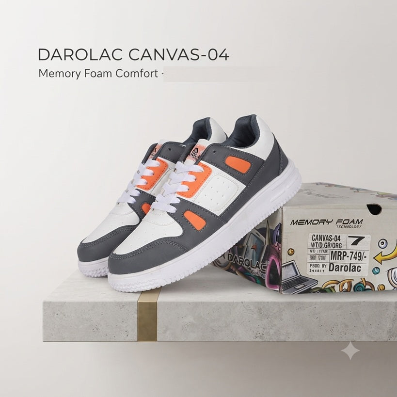 Modern Comfort: Memory Foam Casual Shoes – Grey/White/Orange