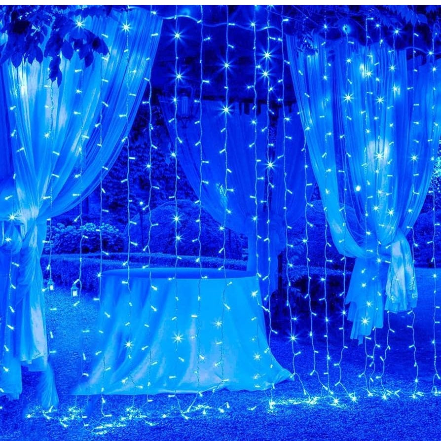 300 LED Fairy Curtain String Lights – USB Powered Remote-Controlled Backdrop, Warm Ambience for Diwali, Navratri, Christmas & New Year Décor (Blue)