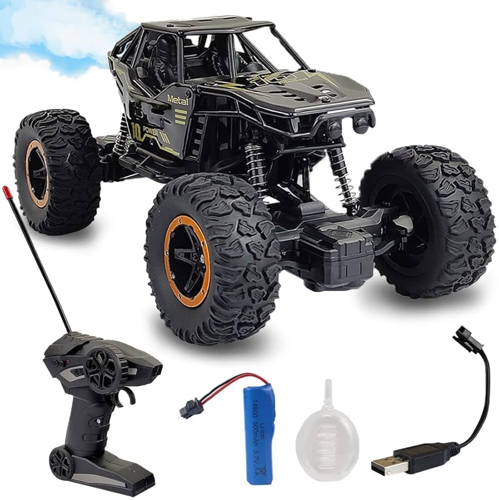 NHR Remote Control car with Mist Smoke Spray Function and Attractive Lights, Rock Crawler 45° Climbing Angle, Rechargeable High Speed Off-Road Monster Truck Rock Climbing Car Toy