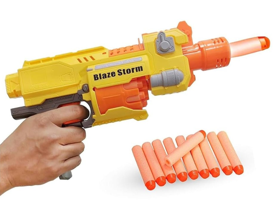 Electronic Battery Operated Blaze Storm Soft Bullet Gun 20 Soft Bullets and 10 Form Dart Magazine Drum Included