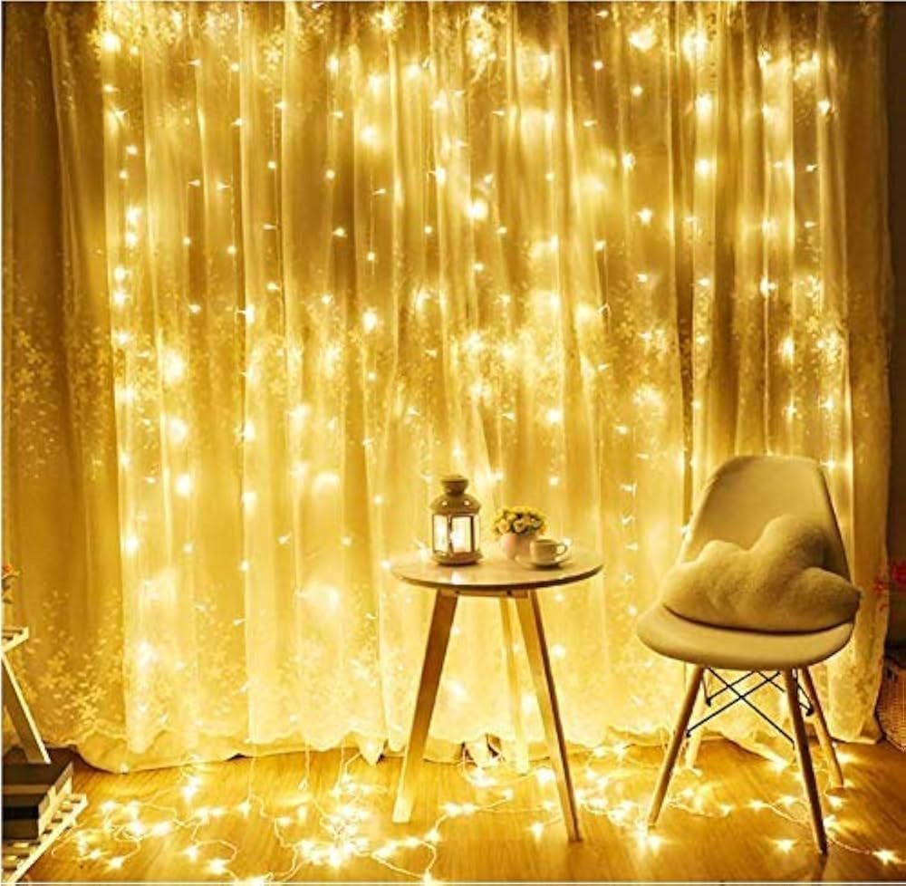300 LED Fairy Curtain String Lights – USB Powered Remote-Controlled Backdrop, Warm Ambience for Diwali, Navratri, Christmas & New Year Décor