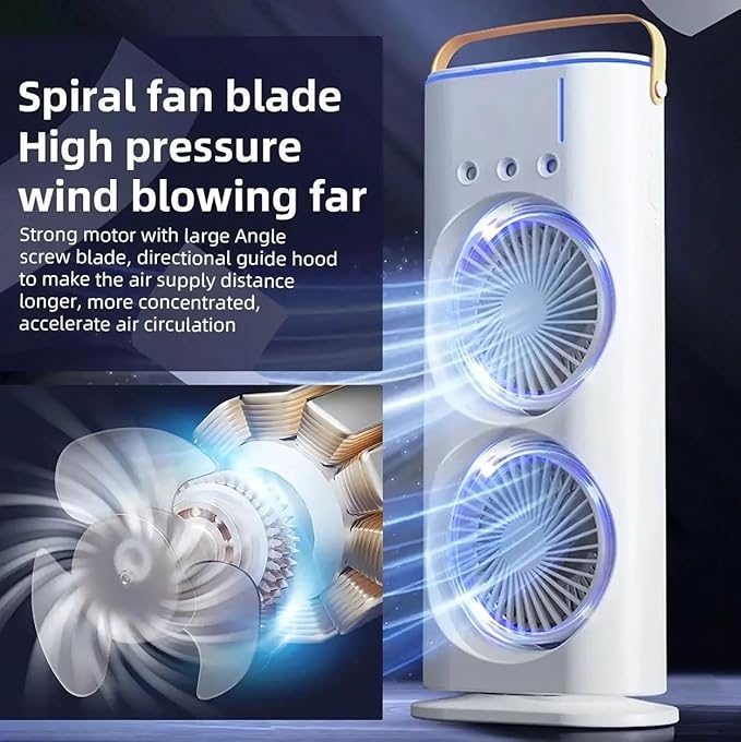 Mini Air Cooler, Double-Ended Spray Cooling with Mist Humidifier Usb Mini Table Cooling for Office Travel Cooler Fan Versatile with Adjustable Speeds