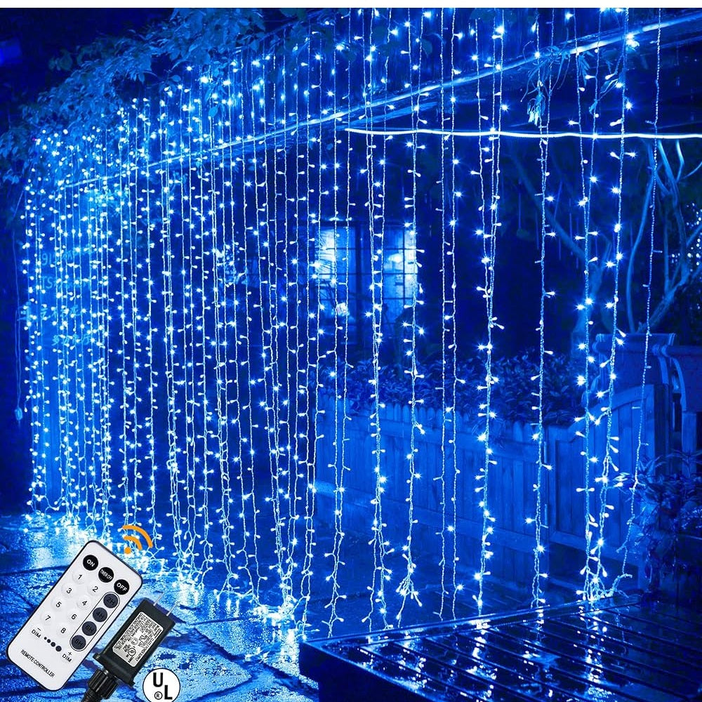 300 LED Fairy Curtain String Lights – USB Powered Remote-Controlled Backdrop, Warm Ambience for Diwali, Navratri, Christmas & New Year Décor (Blue)
