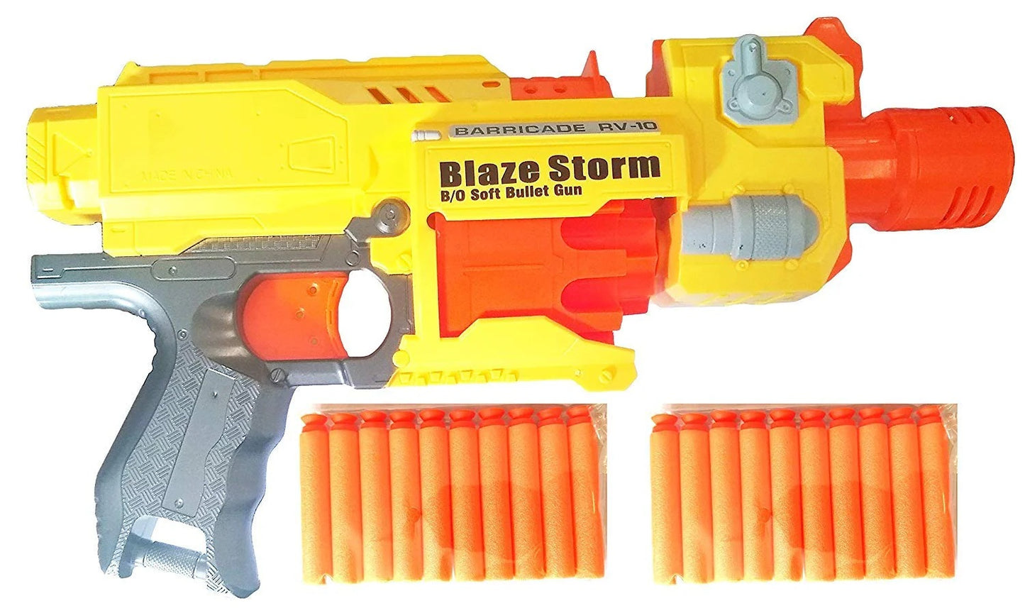 Electronic Battery Operated Blaze Storm Soft Bullet Gun 20 Soft Bullets and 10 Form Dart Magazine Drum Included