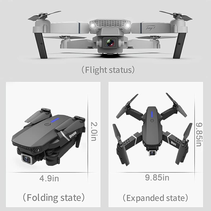 HD 4K Drone Camera Foldable E88 Pro Drone With Mini Camera Wifi Drone For Everyone HD Dual Camrra Drone (EXTRA BATTERY FREEE) (BLACK COLOR)