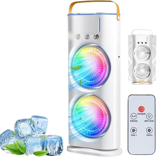 Mini Air Cooler, Double-Ended Spray Cooling with Mist Humidifier Usb Mini Table Cooling for Office Travel Cooler Fan Versatile with Adjustable Speeds