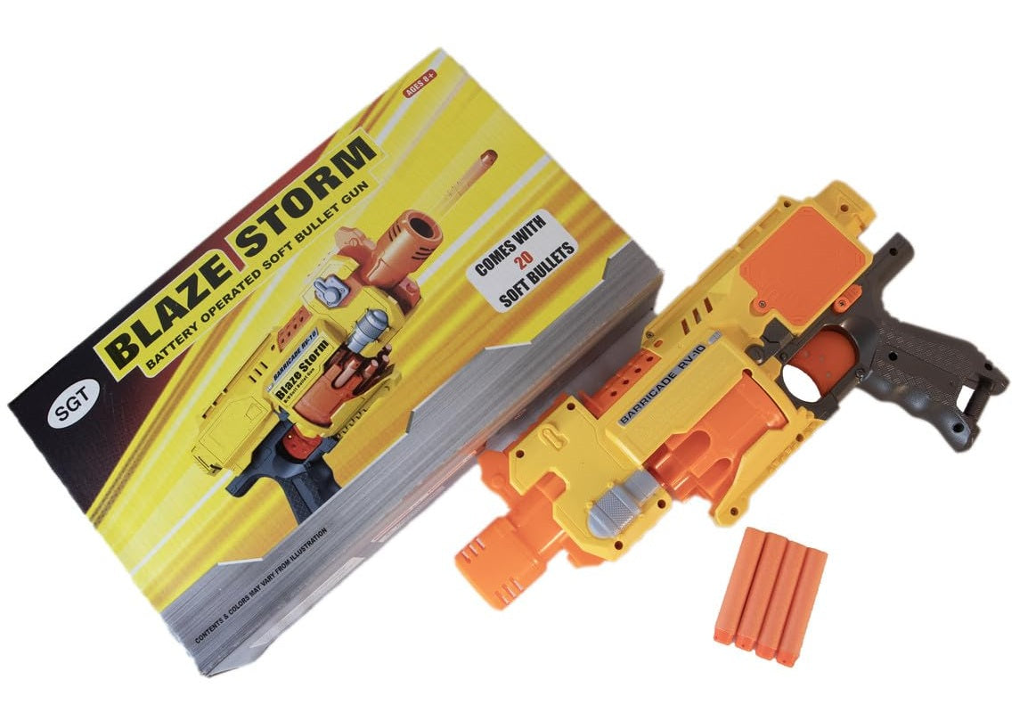 Electronic Battery Operated Blaze Storm Soft Bullet Gun 20 Soft Bullets and 10 Form Dart Magazine Drum Included