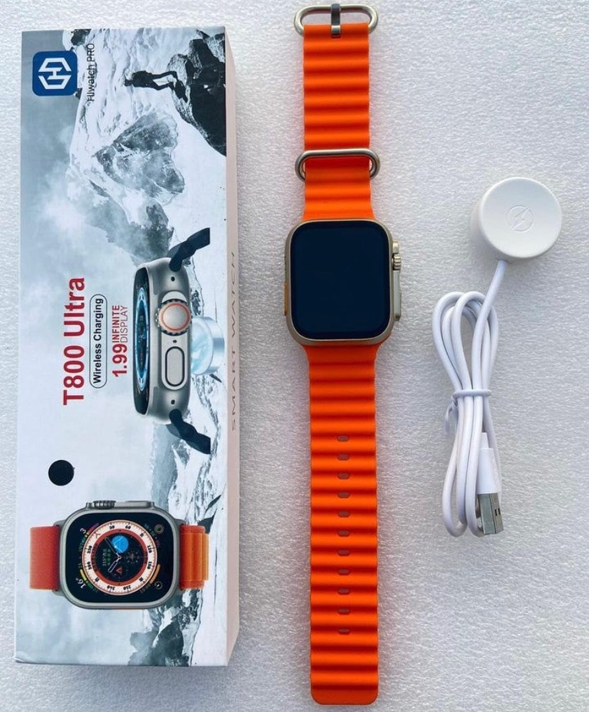 T800 ultra wireless charging watch with beautiful band orange colour