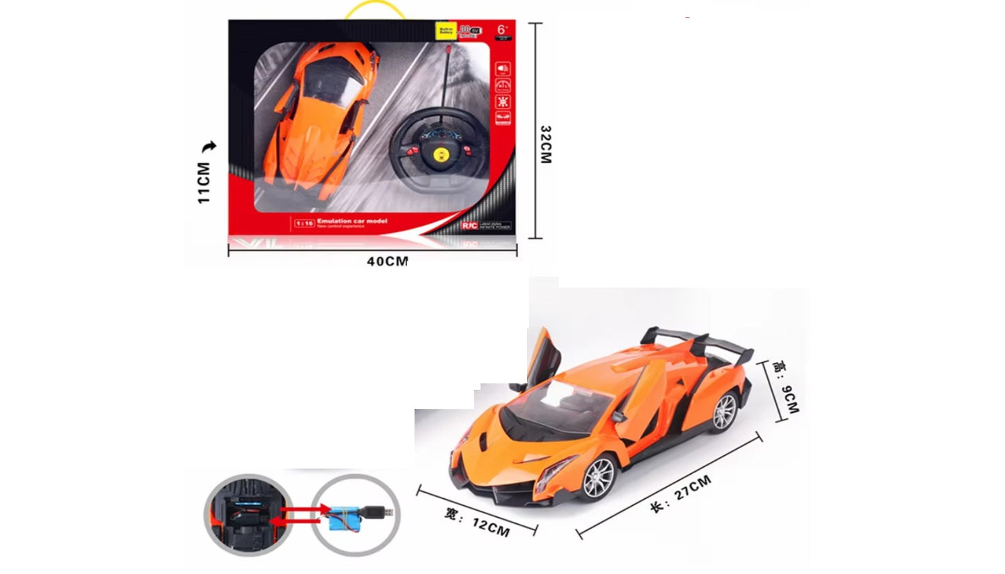 R/C Remote Control Super Sports Car with Doors Opening RC Racing Stunt Model Car Toys with Headlights for Boys (Lamborghini)