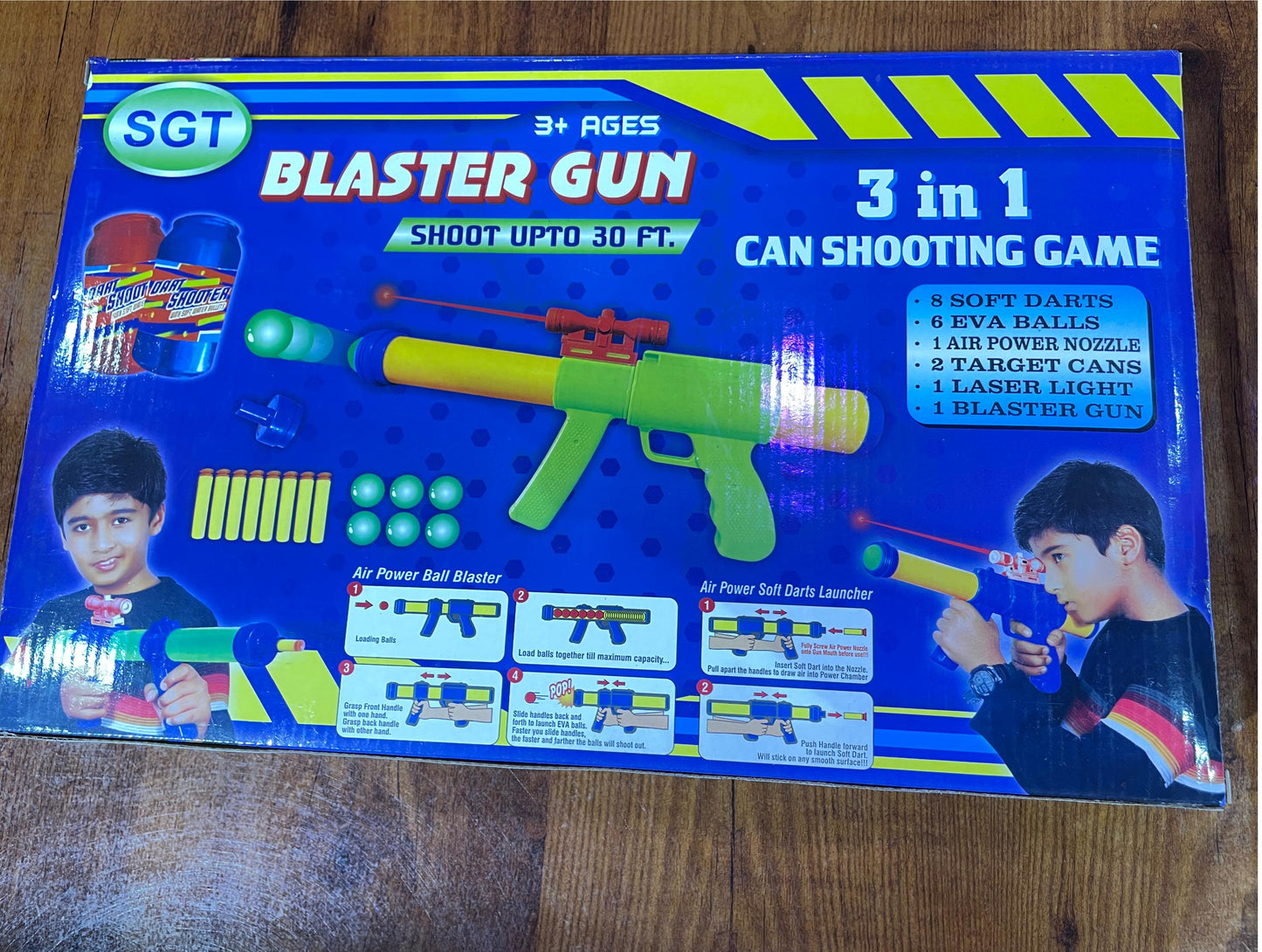 Foam Blaster Gun 3 in 1 Pump Action Air Shooting with 6 Balls, 8 Suction Dart Guns & Darts