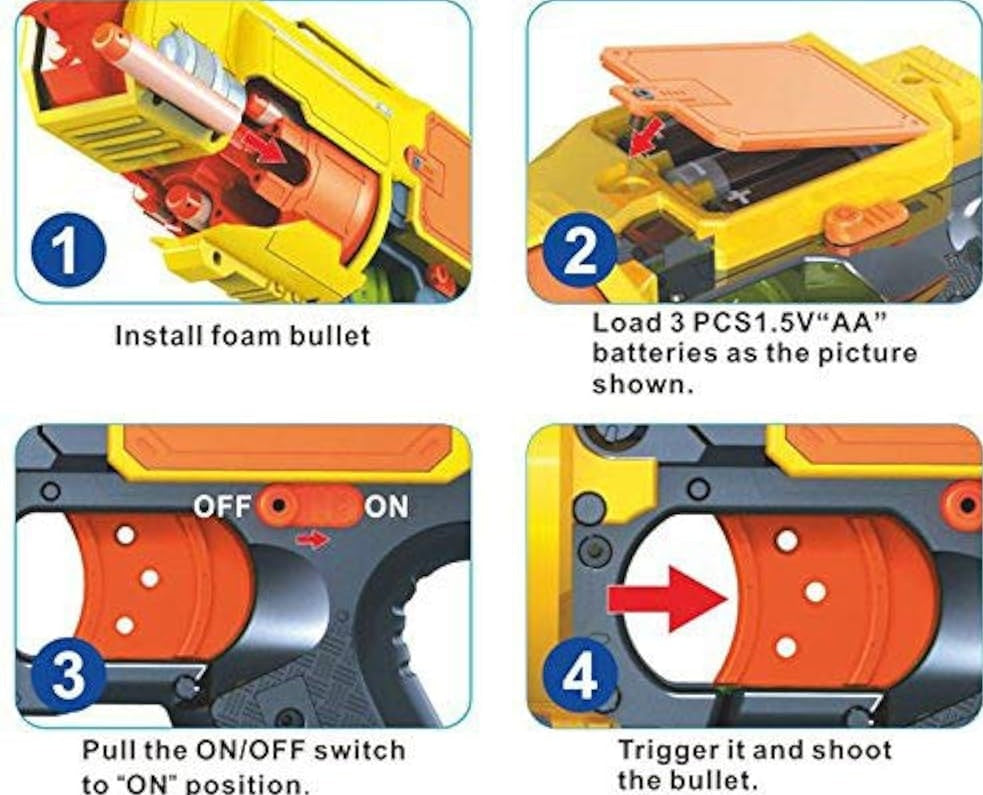 Electronic Battery Operated Blaze Storm Soft Bullet Gun 20 Soft Bullets and 10 Form Dart Magazine Drum Included