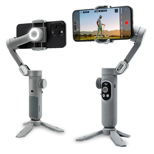 IZI GO-X 3-Axis Smartphone Gimbal Stabilizer with AI Tracking | OLED Display | LED Fill Light | Wireless Charging | 10H Battery | Phone Gimbal for Vlogging & YouTube | Gray | 310g
