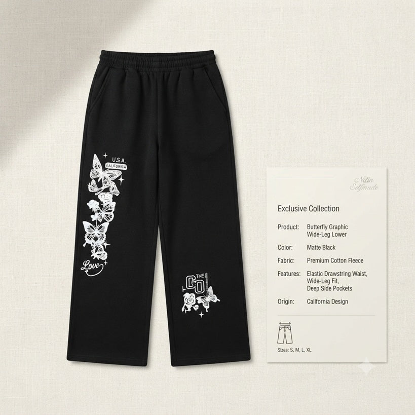 Women’s Black Loose Fit Graphic Printed Sweatpants | Stylish Elastic Waist Trousers