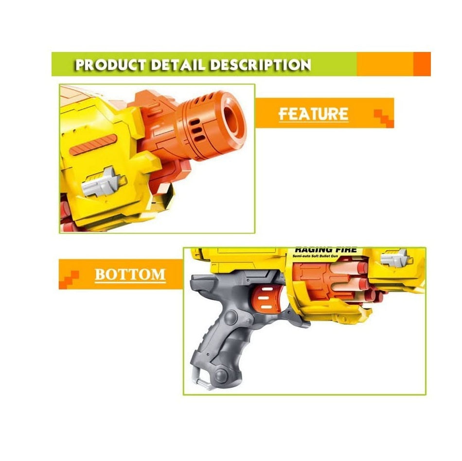 Electronic Battery Operated Blaze Storm Soft Bullet Gun 20 Soft Bullets and 10 Form Dart Magazine Drum Included