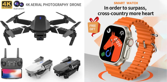 E-88 PRO MAX FOLDABLE DRONE WITH AMAZING GIFT S-9 ULTRA SMART WATCH