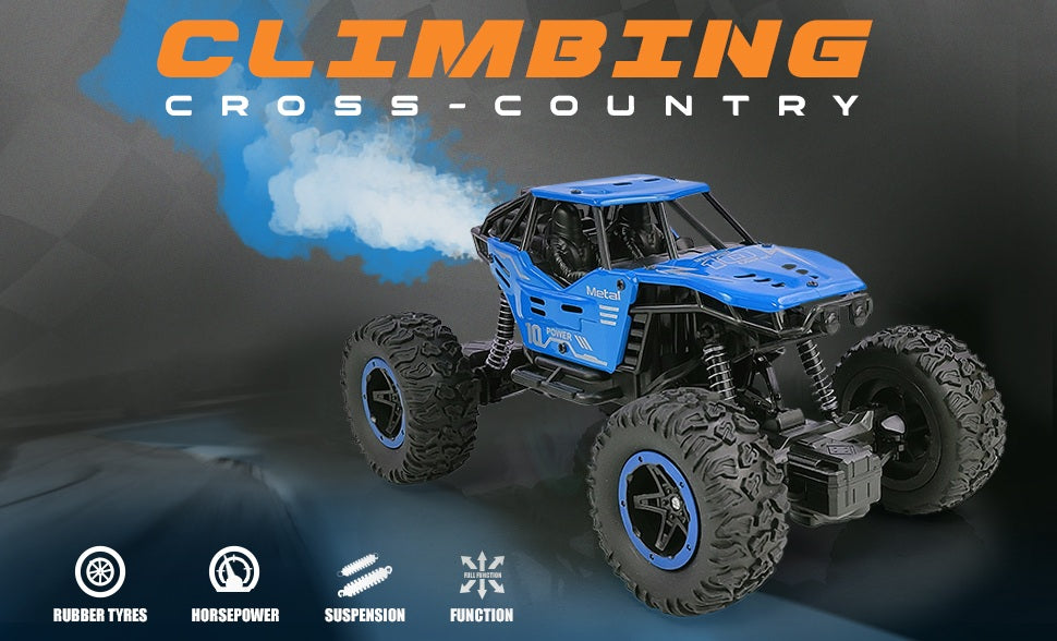 NHR Remote Control car with Mist Smoke Spray Function and Attractive Lights, Rock Crawler 45° Climbing Angle, Rechargeable High Speed Off-Road Monster Truck Rock Climbing Car Toy