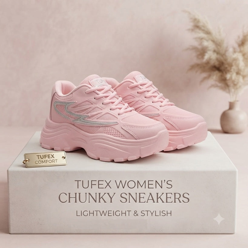 Women’s Chunky Platform Sneaker – Trendy Casual Walking Shoes in Pastel Pink