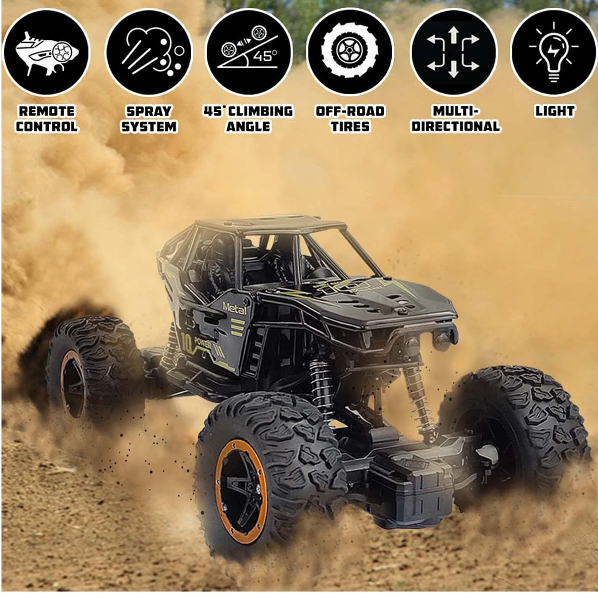NHR Remote Control car with Mist Smoke Spray Function and Attractive Lights, Rock Crawler 45° Climbing Angle, Rechargeable High Speed Off-Road Monster Truck Rock Climbing Car Toy