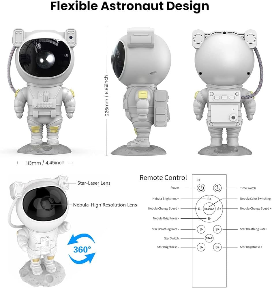 Astronaut Projector, Planetarium Projector with 13 4K Film Discs, Led Galaxy Star Night Projector for Kids Teens, 360°Adjustable Ceiling Light Projector for Bedroom Kids Room