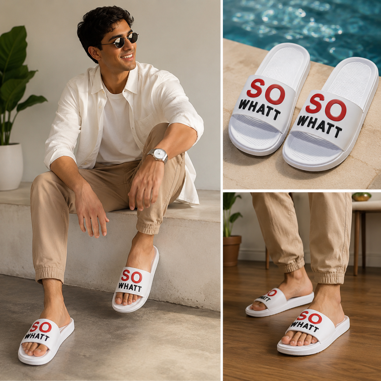 SO WHAT! Premium White Casual Slippers – Stylish & Comfortable Everyday Slides