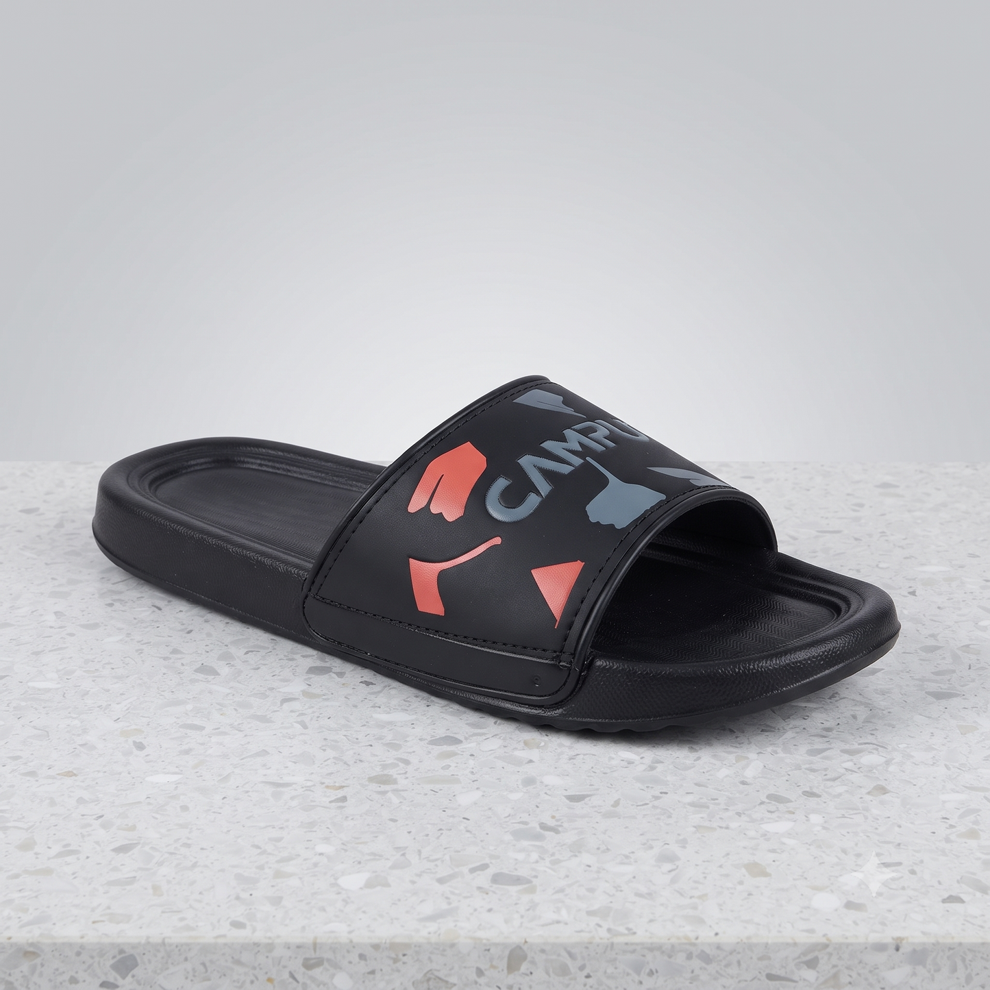 Urban Pulse Black Graphic Slide Slippers – Stylish Everyday Comfort