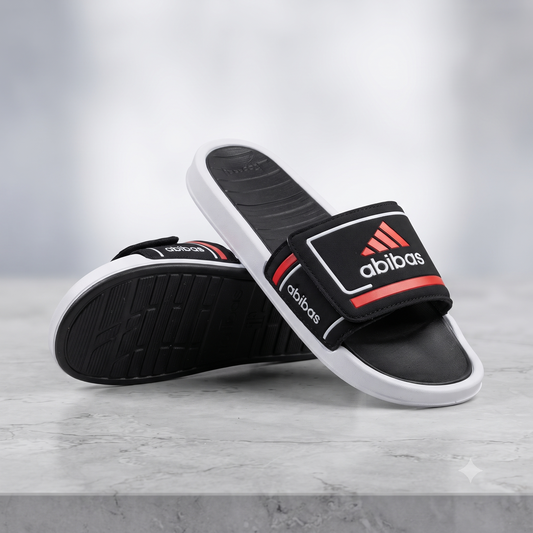 Men’s Premium Black & Red Casual Sliders | Sporty Comfort Slip-On Sandals