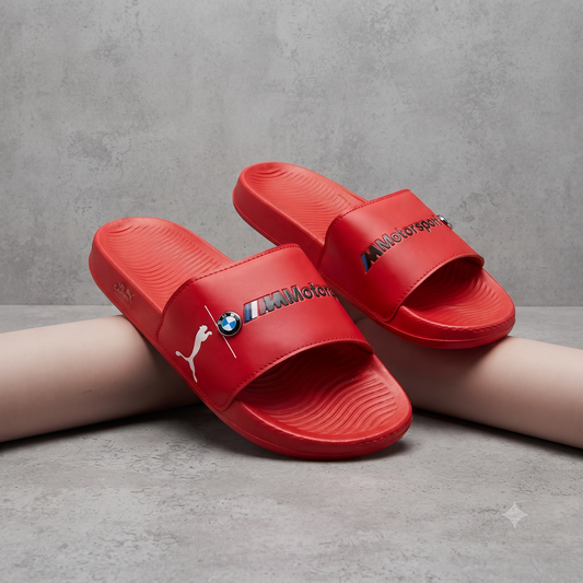 Premium Red Motorsport Slide Sandals for Men & Women | Stylish Casual Comfort Slippers