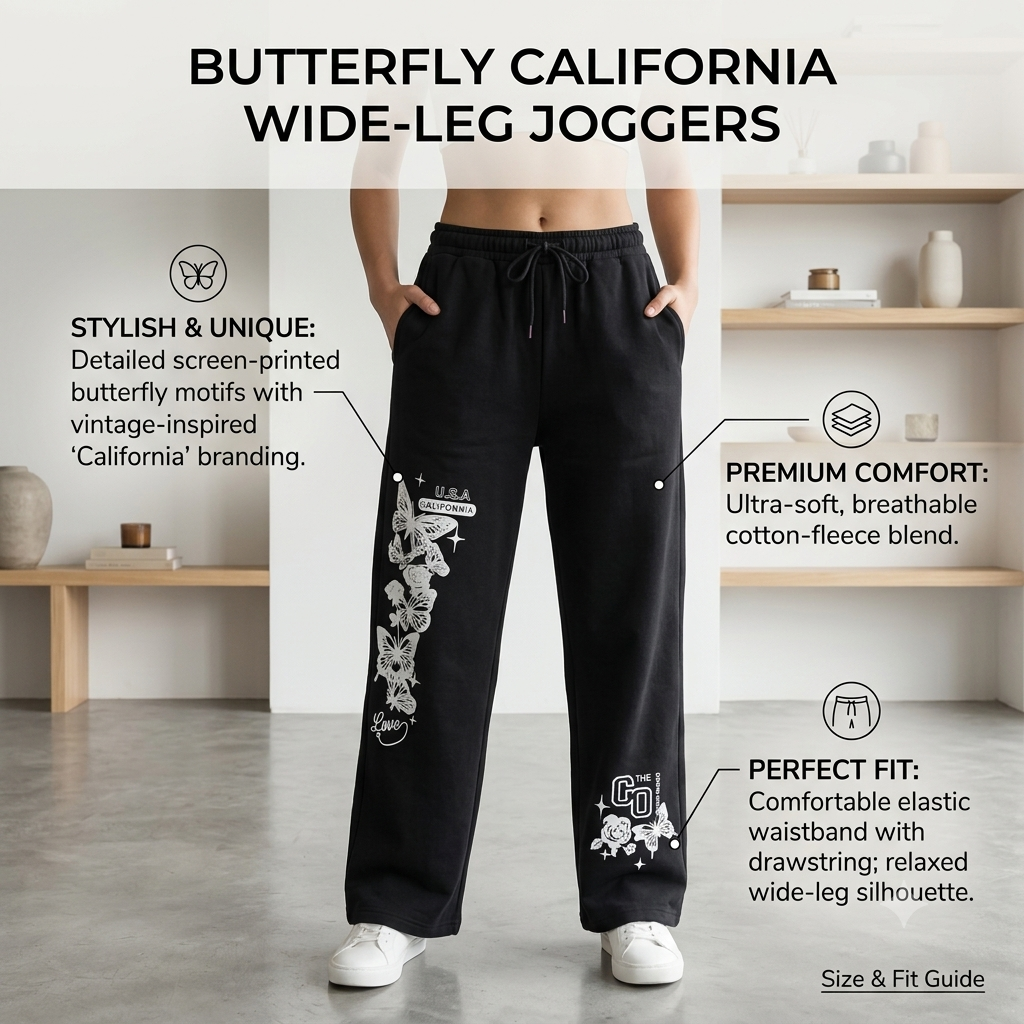 Women’s Black Loose Fit Graphic Printed Sweatpants | Stylish Elastic Waist Trousers