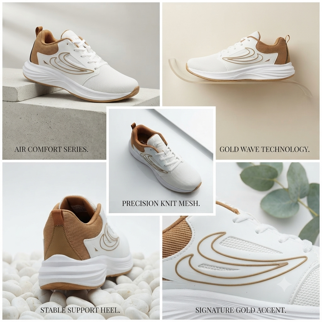Sale  Share: Premium White & Tan Casual Sports Sneakers