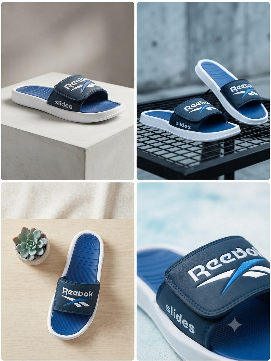 Men’s Premium Sports Slide Sandals – Stylish Blue & White Casual Slippers | Lightweight Comfort Footwear