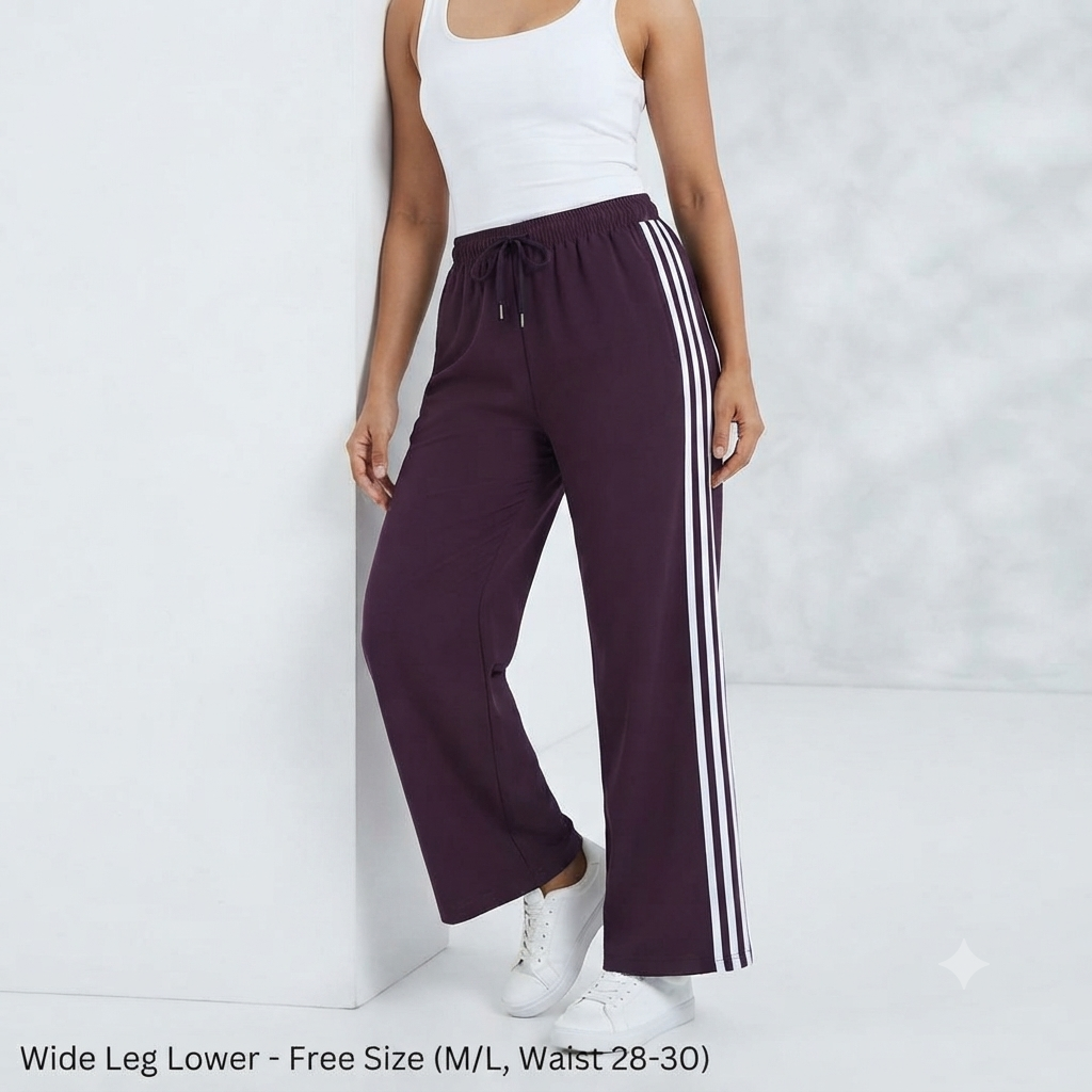 Women's Elastic Waist Wide Leg Track Pants - Deep Purple Athleisure Lower