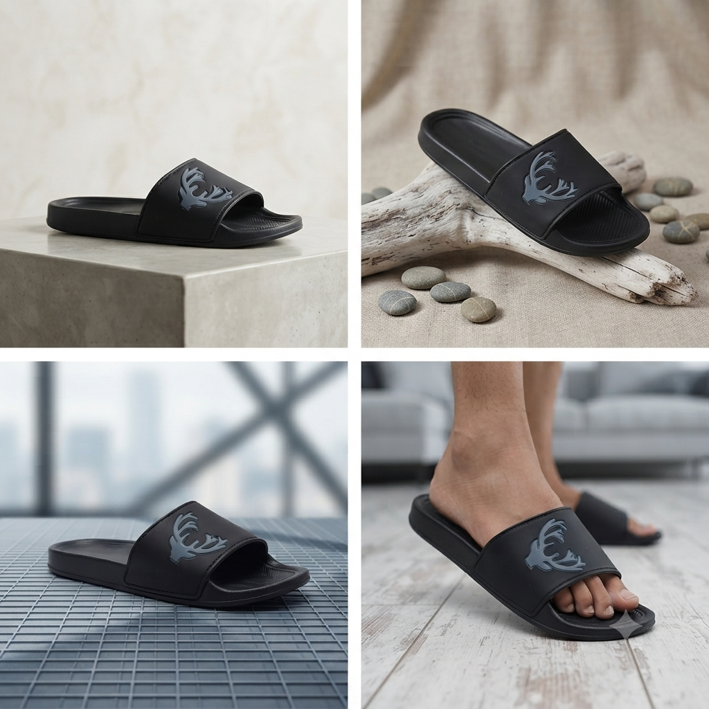 Premium Black Comfort Slide Slippers for Men & Women – Stylish Embossed Design Casual Slip-On Sandals