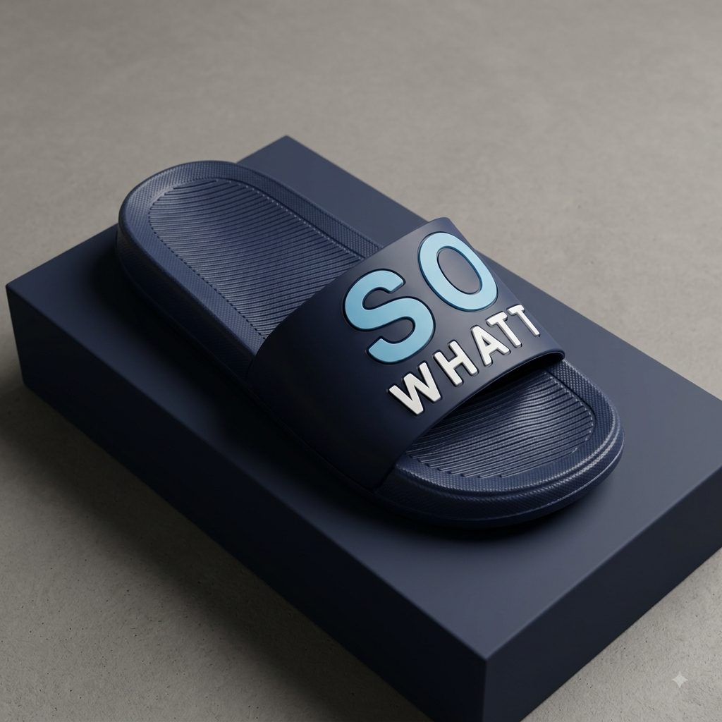 Men’s Navy Blue SO WHATT Printed Sliders – Stylish Casual Slip-On Sandals for Everyday Wear