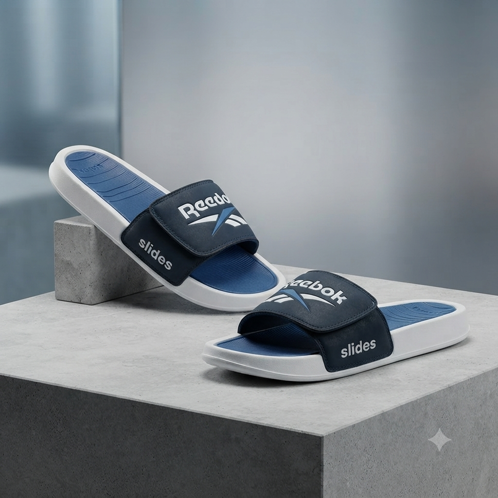 Men’s Premium Sports Slide Sandals – Stylish Blue & White Casual Slippers | Lightweight Comfort Footwear