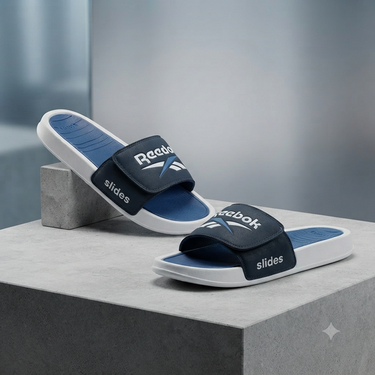 Men’s Premium Sports Slide Sandals – Stylish Blue & White Casual Slippers | Lightweight Comfort Footwear