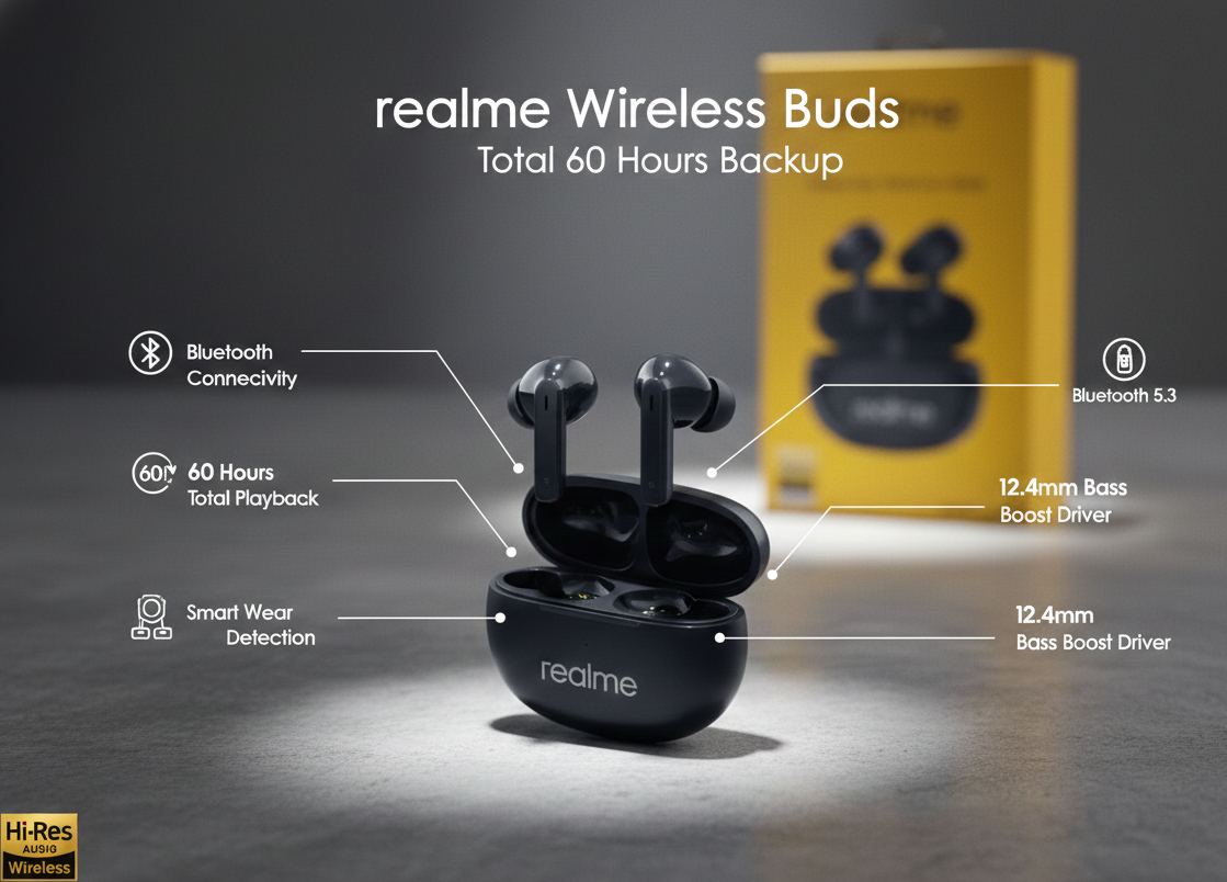 Buds 165 Wireless: 60-Hour Backup & Hi-Res Audio – Feel Every Beat Elevate Your Audio