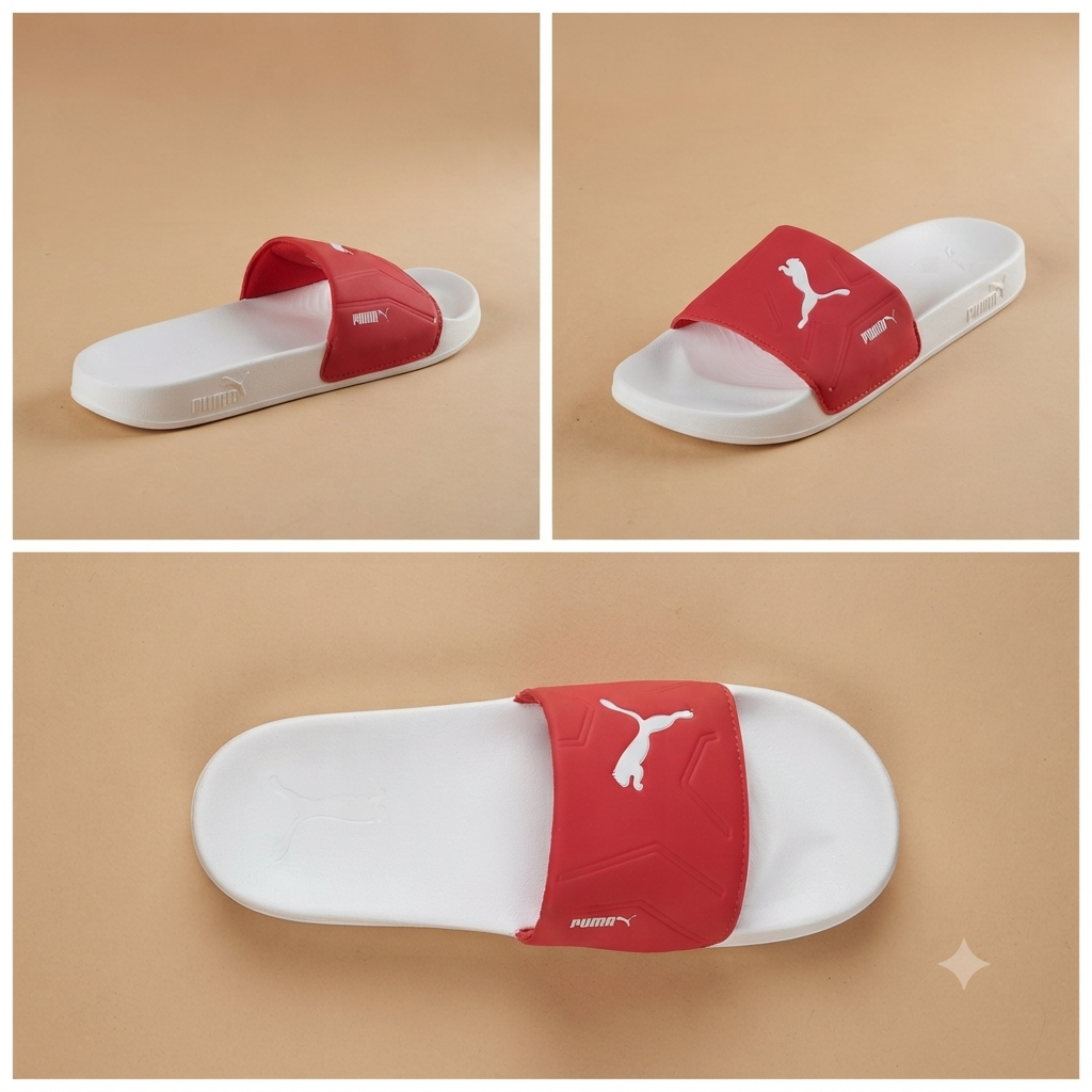 Premium Sport Slide Sandals – White & Bold Red Unisex Comfort Slippers