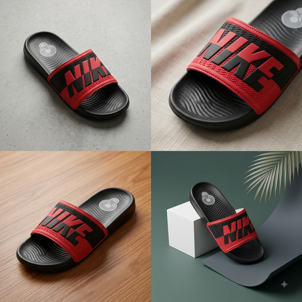 Men’s Black & Red Stylish Sliders | Comfortable Casual Slip-On Slippers for Everyday Wear