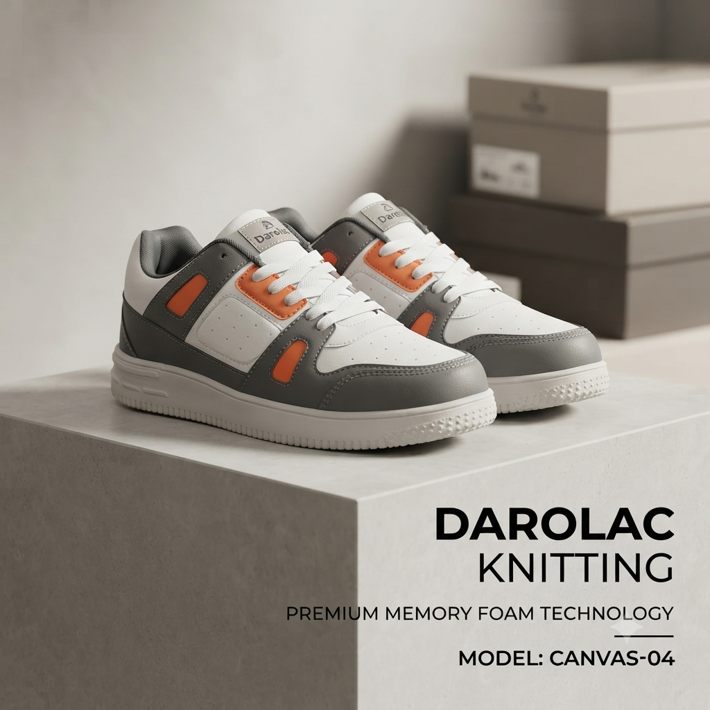 Modern Comfort: Memory Foam Casual Shoes – Grey/White/Orange