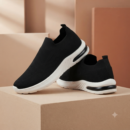 Women's Black Slip-On Comfort Walking Shoes